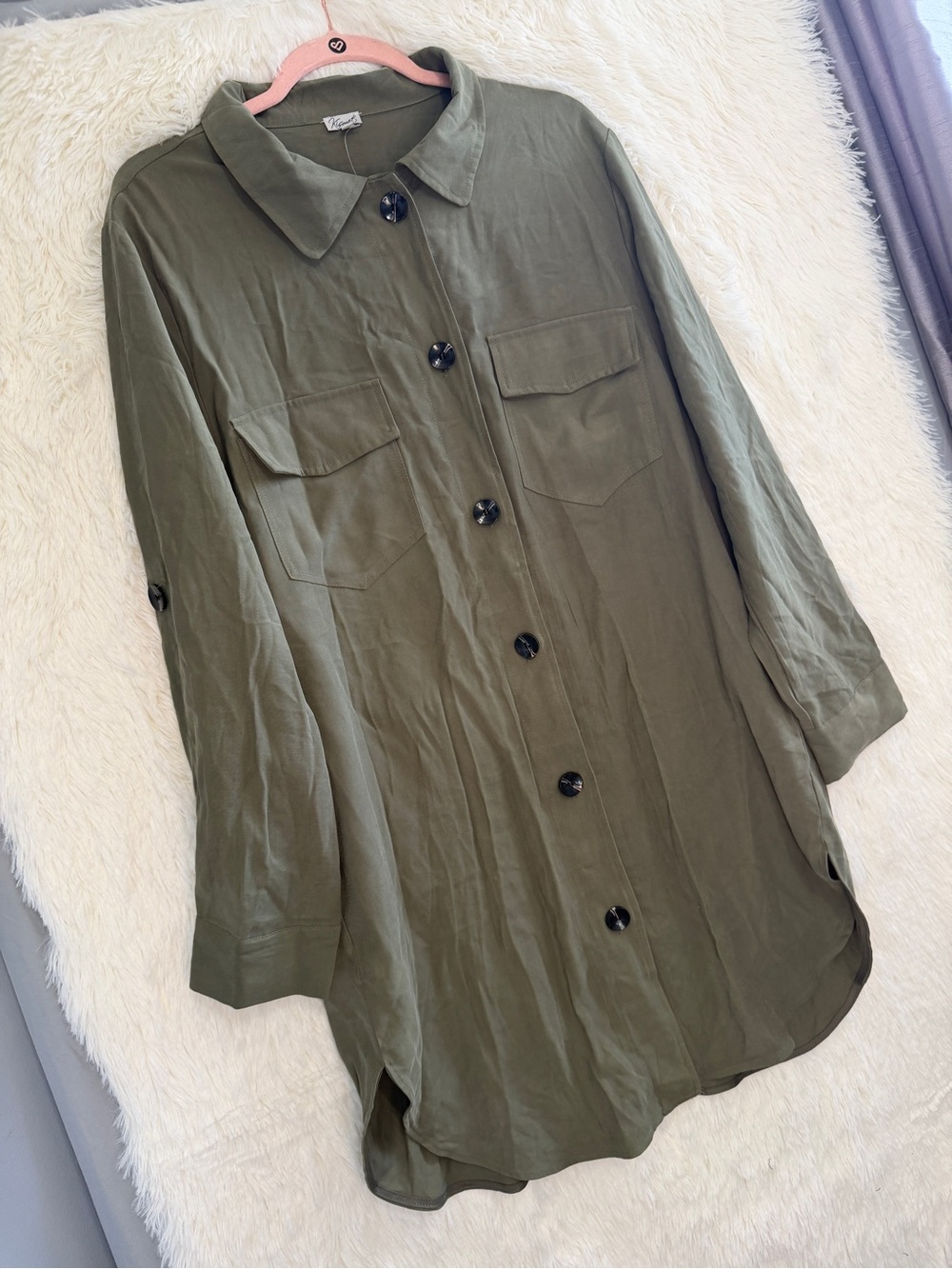 Kismet Womens Gorpcore Button Up Long Shirt Jacket Size L Olive Green Utility